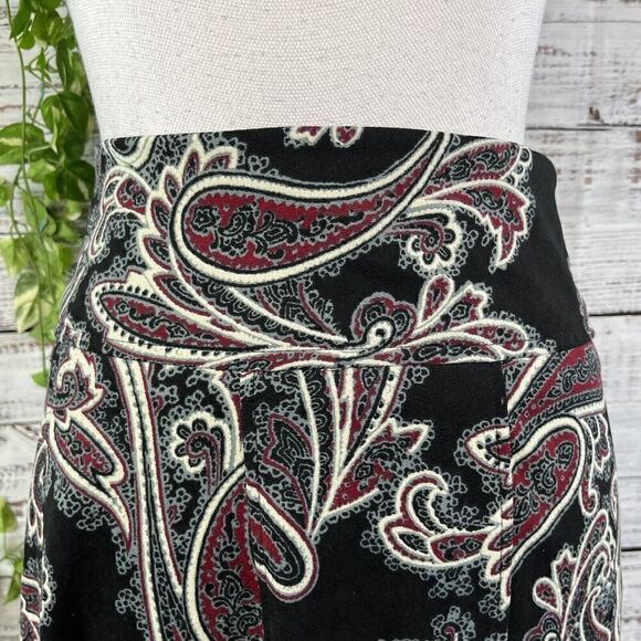 Christopher & Banks Skirt size 10 Black Red Paisley A Line Midi Boho Modest Slim - Picture 5 of 16